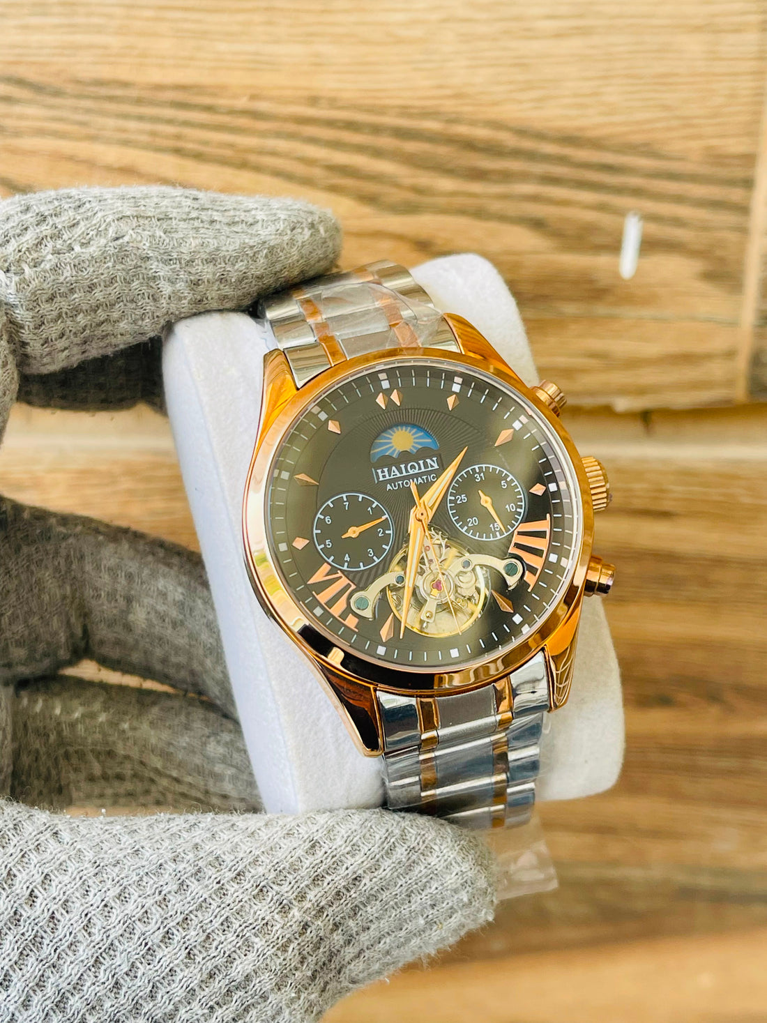 Haiqin Men's Open Heart Automatic Two Tone Chronograph watch