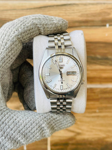 Seiko 5 Men's White Dome Glass Dial Automatic Japan Watch