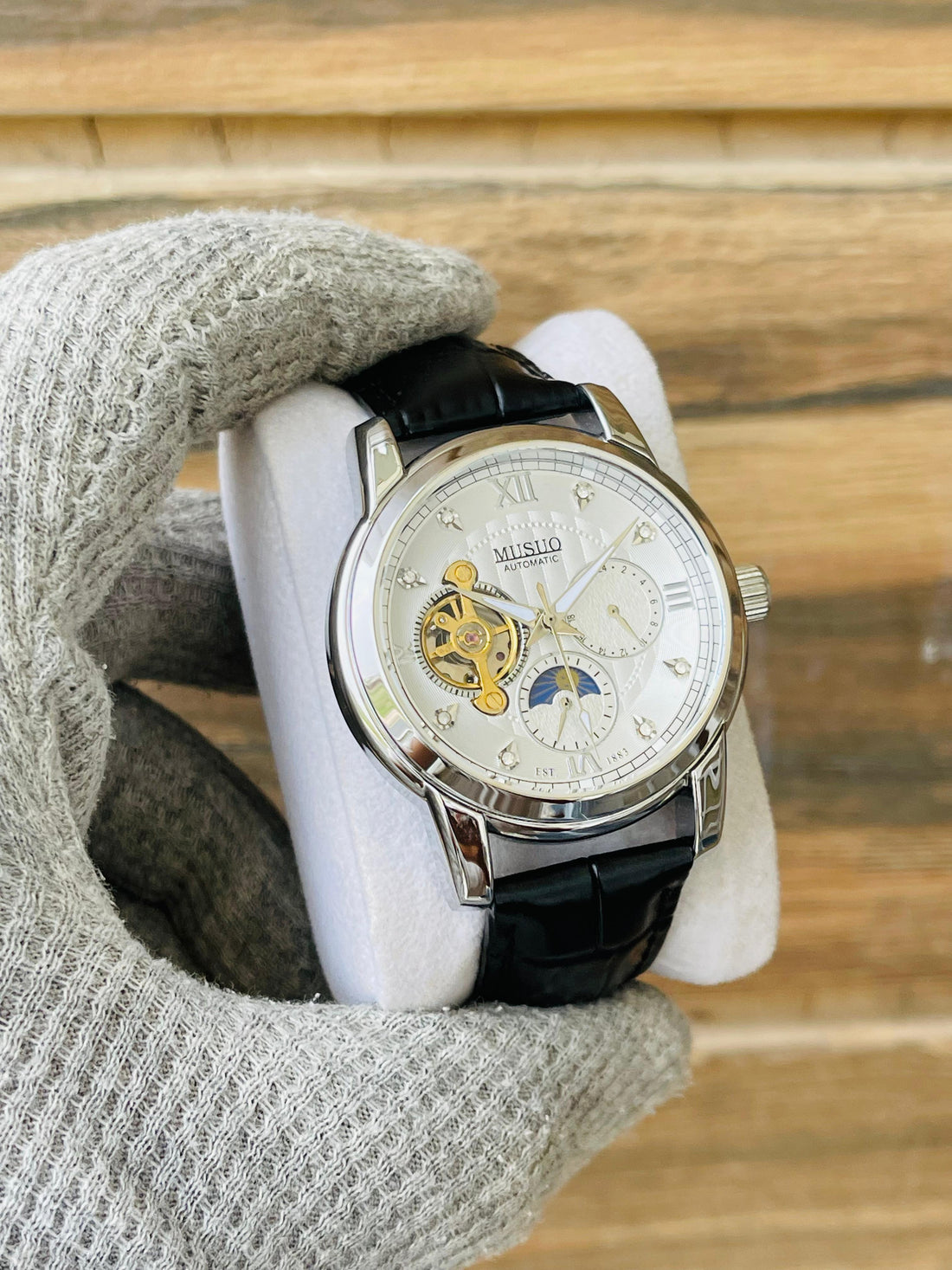 MUSUO Men's Automatic Open Heart Moon Phase Watch