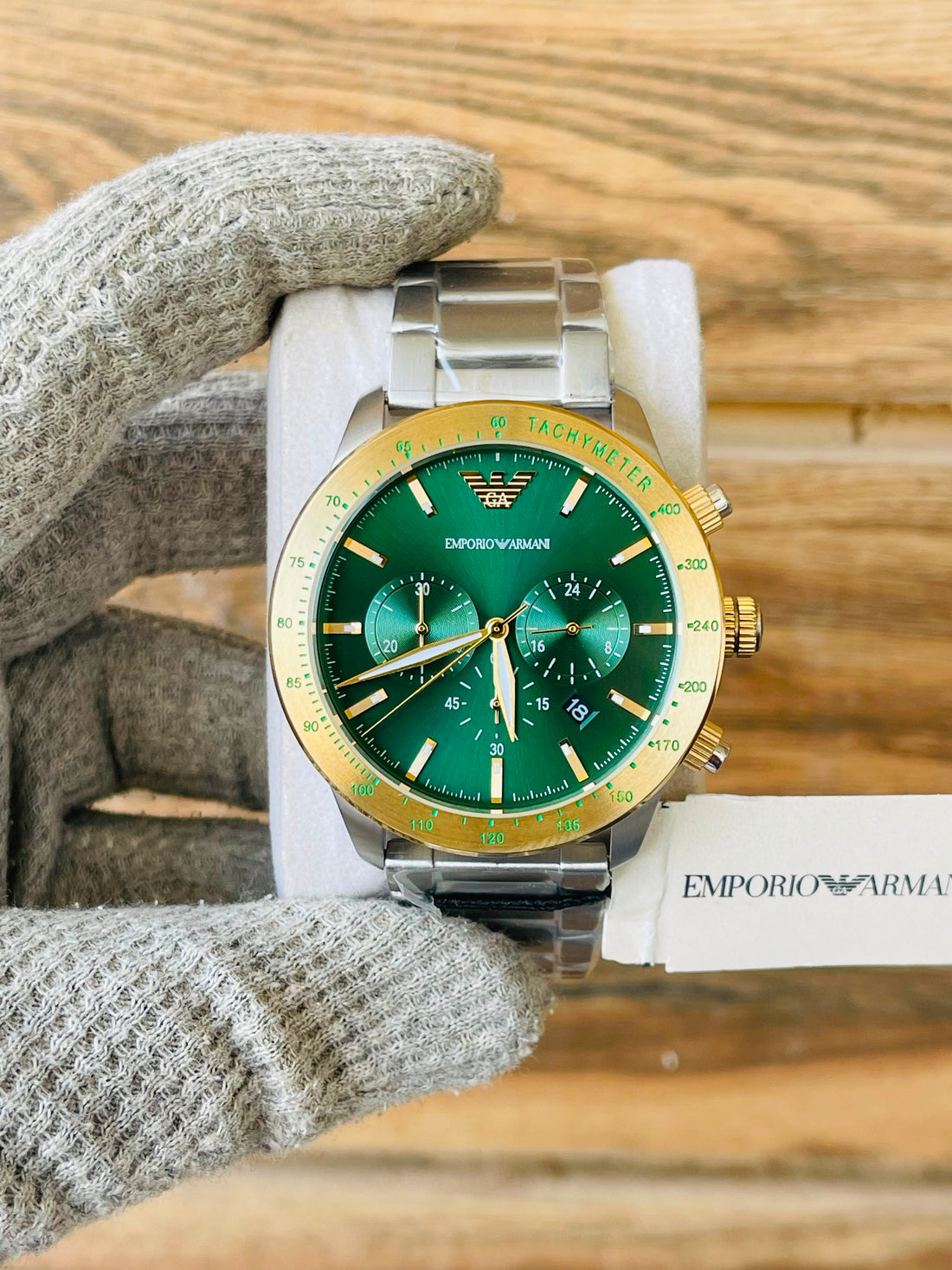 EMPORIO ARMANI Mario Green Dial Quartz Chronograph Japan watch