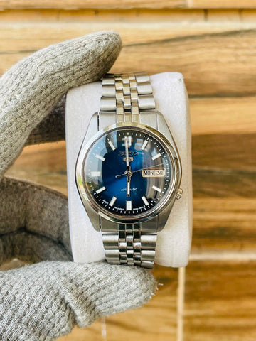 Seiko 5 Men's Blue Dome Glass Dial Automatic Japan Watch