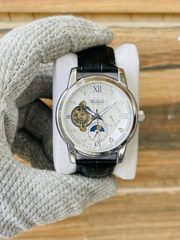 MUSUO Men's Automatic Open Heart Moon Phase Watch