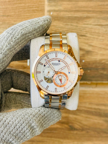 HAIQIN Men's Automatic open Heart Two Tone watch