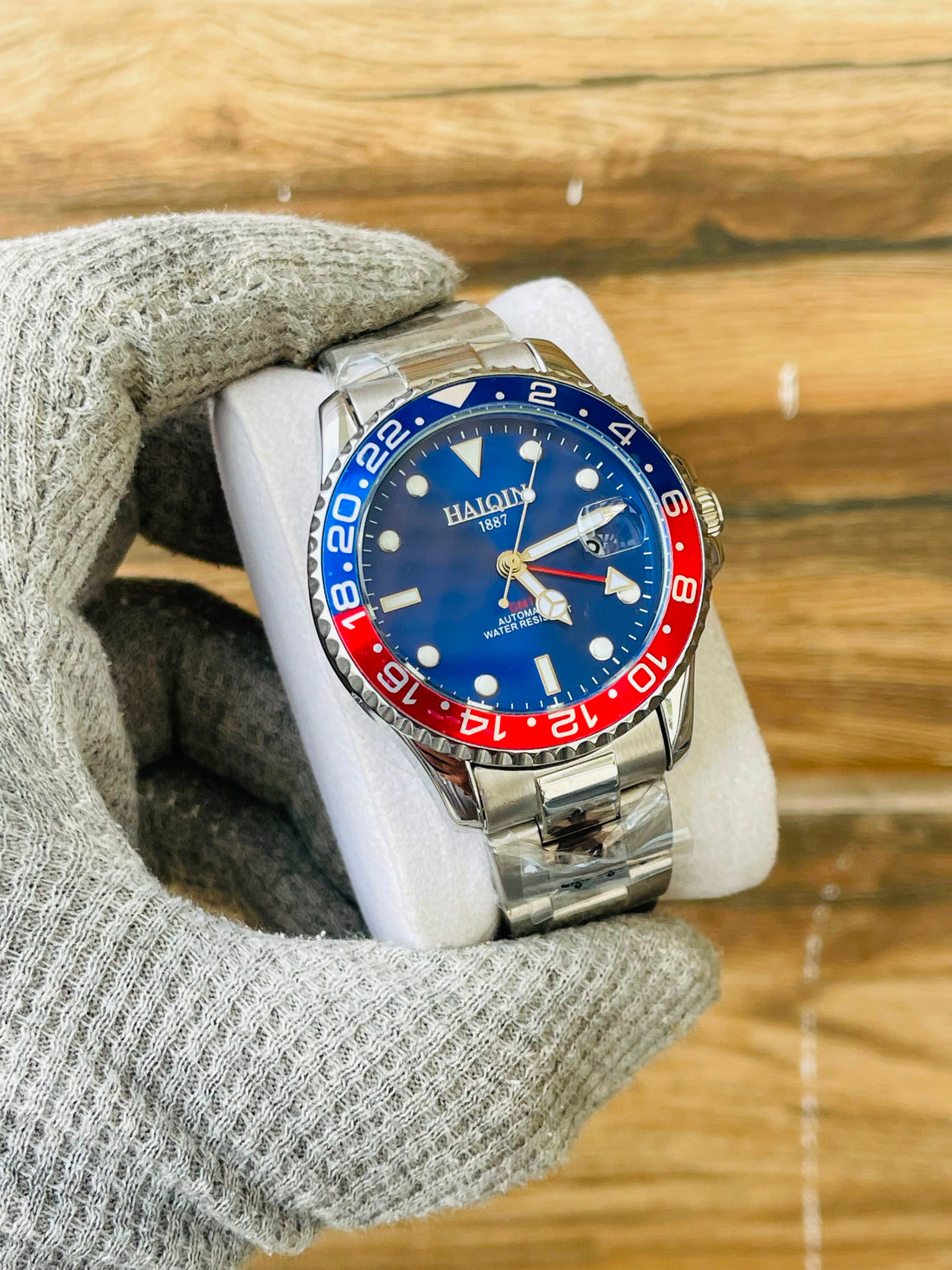 Haiqin Men's Automatic Blue Dial GMT Edition watch