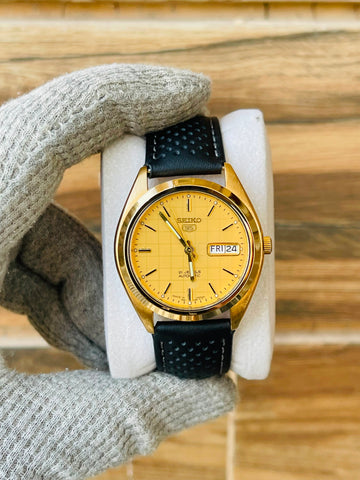 Seiko 5 Men's Automatic Golden Dial Japan watch 7S26